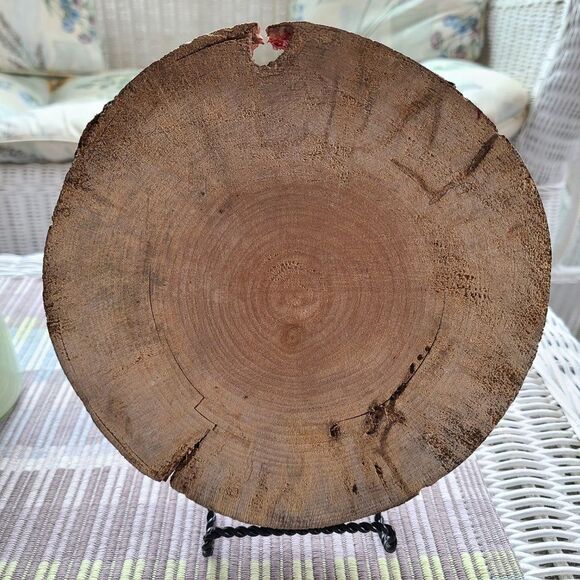 Stacked Wood Painted On 7.25" Wood Disc - Abstract Art - Yellow, Red Handpainted - Picture 11 of 15